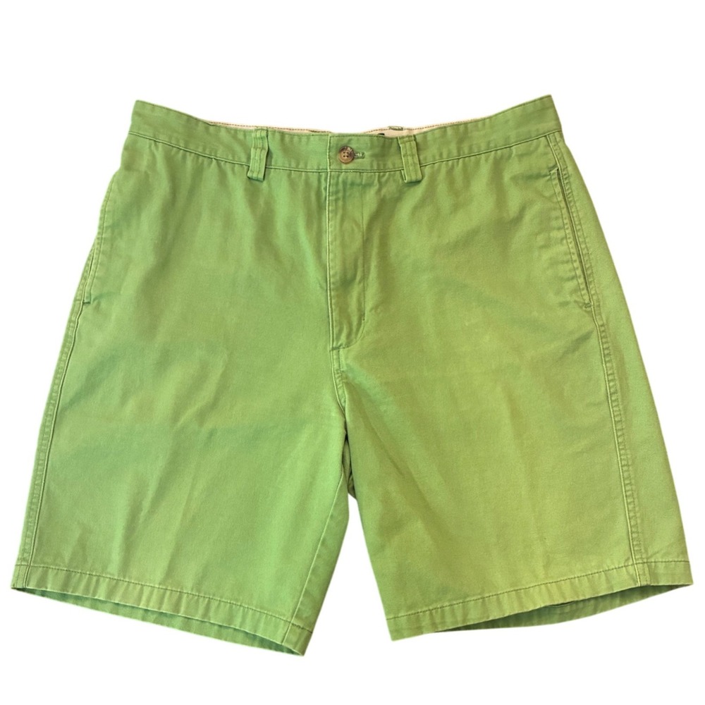 Chaps Men's Green Chino Shorts Size 36 Flat Front 100% Cotton Classic Preppy
